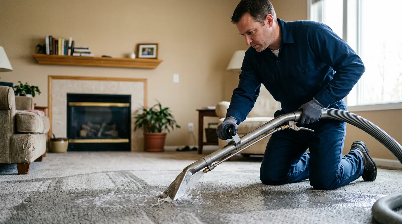Water damage restoration technician working near Brownville Junction, ME